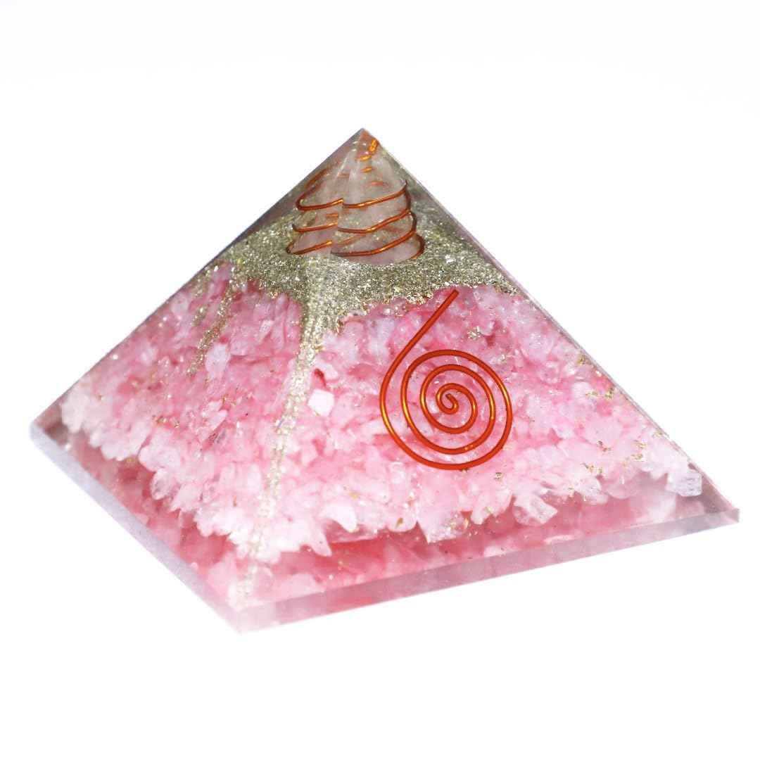 Divinity Crystals Natural Healing Orgone Pyramid Home Decor Vastu for Home Study Table Office Desk Reiki Feng Shui Symbol Crystal Showpieces for Home Decor Education Gifts Rose Quartz